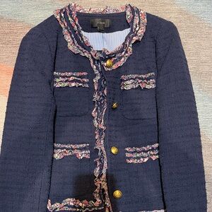 J. Crew Navy Blazer with Floral Trim